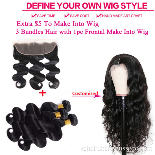 Factory Direct Sale U Part 150% Density Transparent Lace Peruvian Frontal Front Human Hair 613 Body Wave Wig